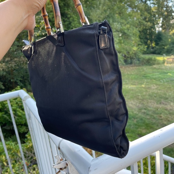 GUCCI 1990s Bamboo Nylon Canvas Bag Black - Picture 3 of 16